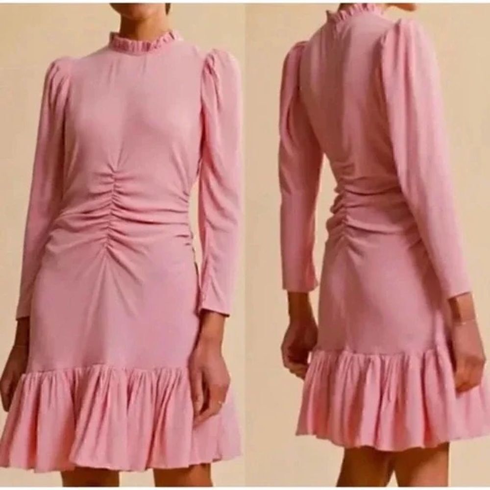 by TiMo Bubble pink Shirred Ruffle Long Sleeved Dress